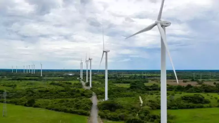 context - huge windmills along road in country panama